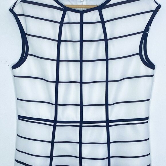 No tag - Geometric, Sleeveless, White/Navy/Pink, Midi, Dress - Size 10 - Picture 3 of 6